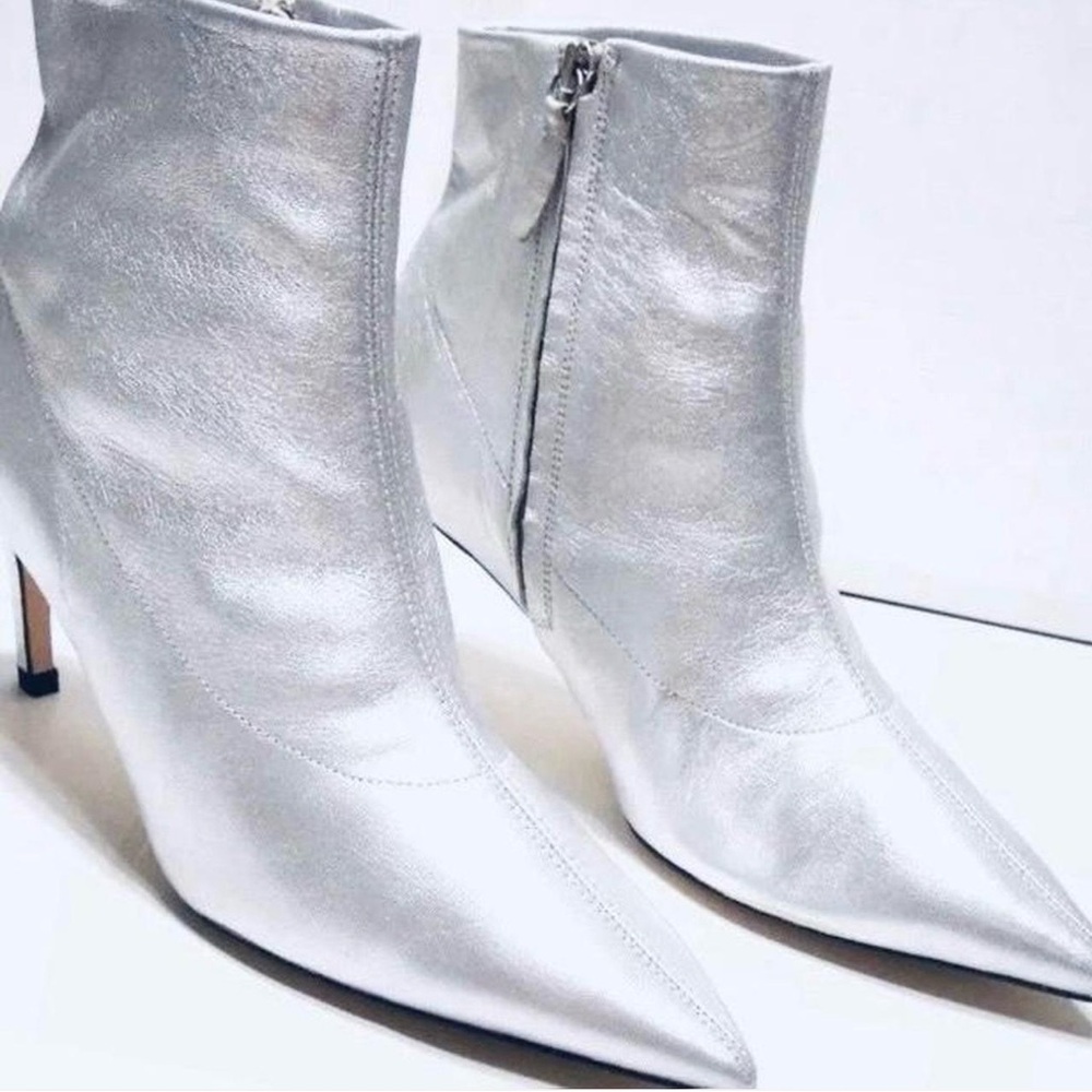 Zara Sheep Leather Ankle Boots Size 6.5 New, Metalic, Zip Up, 3 Inch Heel  - Picture 1 of 16